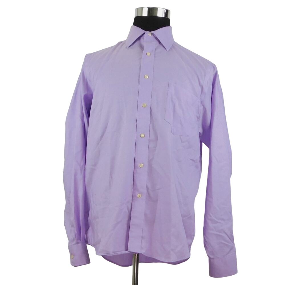 Chaps Purple Solid Cotton Long Sleeve Button-Up Mens 16.5 36/37 Shirt